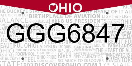 GGG6847 Ohio License Plate