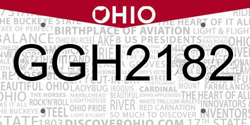 GGH2182 Ohio License Plate
