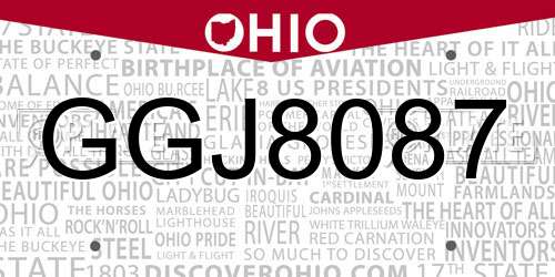GGJ8087 Ohio License Plate