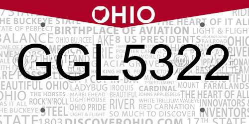 GGL5322 Ohio License Plate