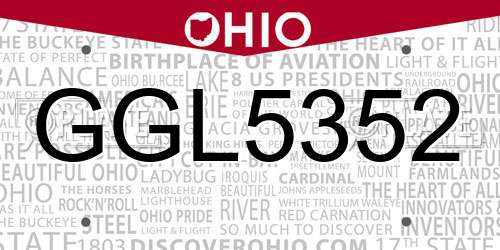 GGL5352 Ohio License Plate