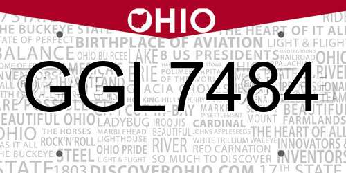 GGL7484 Ohio License Plate
