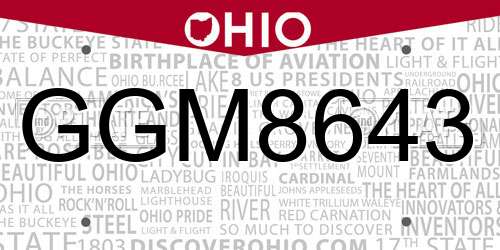 GGM8643 Ohio License Plate