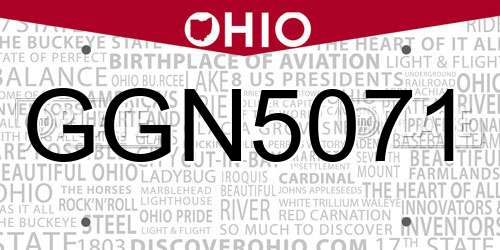 GGN5071 Ohio License Plate