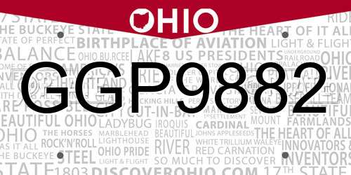 GGP9882 Ohio License Plate