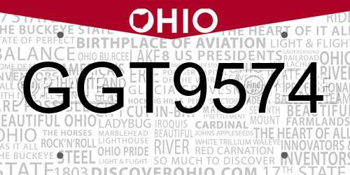 GGT9574 Ohio License Plate