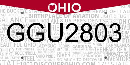 GGU2803 Ohio License Plate
