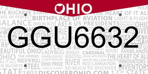 GGU6632 Ohio License Plate