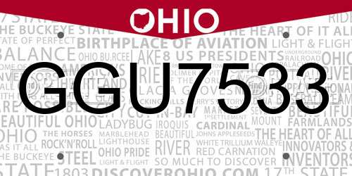 GGU7533 Ohio License Plate