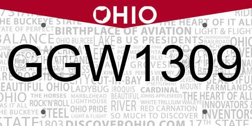GGW1309 Ohio License Plate