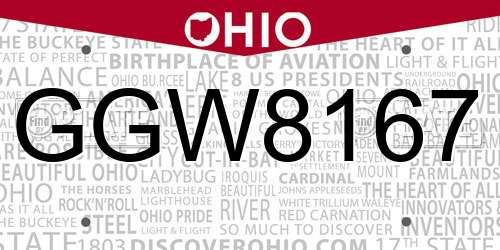 GGW8167 Ohio License Plate