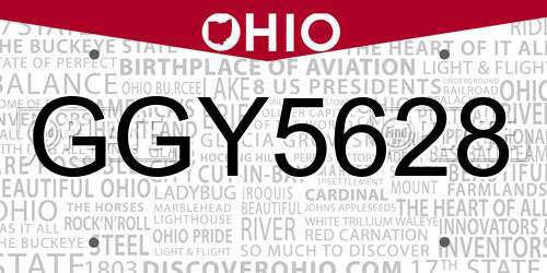 GGY5628 Ohio License Plate