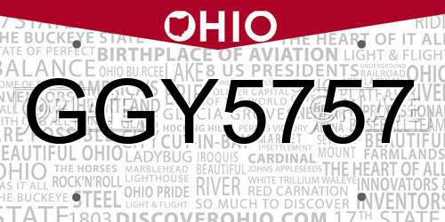 GGY5757 Ohio License Plate