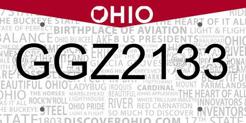 GGZ2133 Ohio License Plate