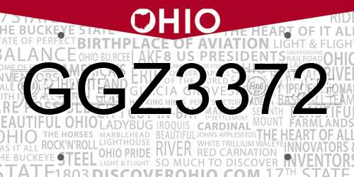 GGZ3372 Ohio License Plate