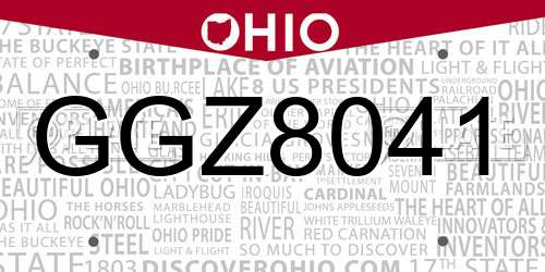 GGZ8041 Ohio License Plate