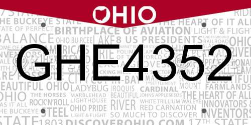 GHE4352 Ohio License Plate