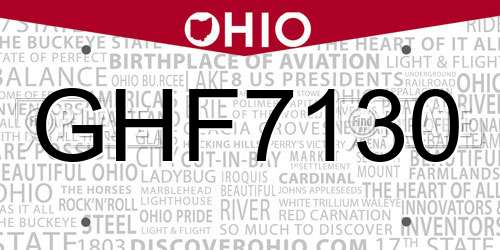 GHF7130 Ohio License Plate