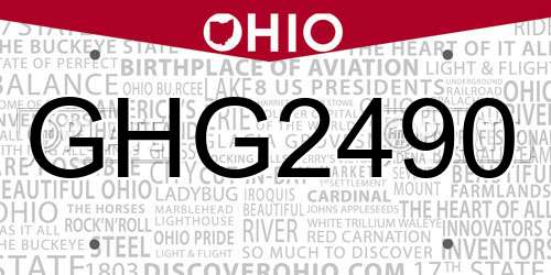 GHG2490 Ohio License Plate