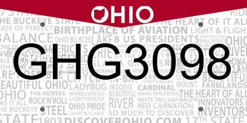 GHG3098 Ohio License Plate