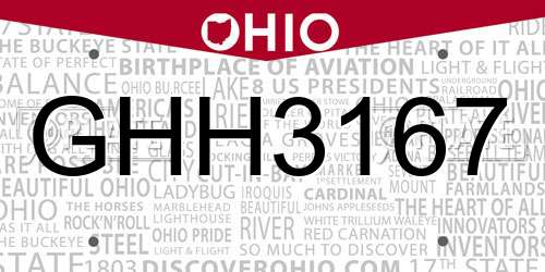GHH3167 Ohio License Plate