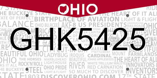 GHK5425 Ohio License Plate