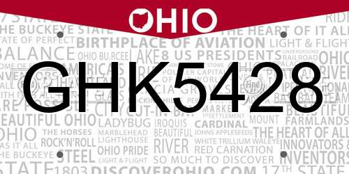 GHK5428 Ohio License Plate