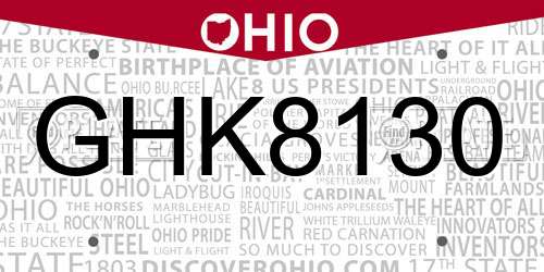 GHK8130 Ohio License Plate