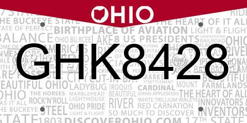 GHK8428 Ohio License Plate