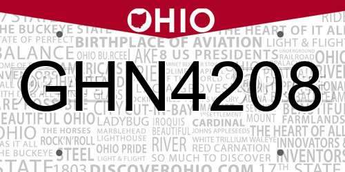 GHN4208 Ohio License Plate