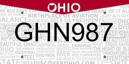 GHN987 Ohio License Plate