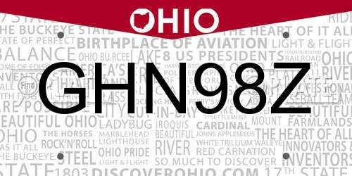 GHN98Z Ohio License Plate