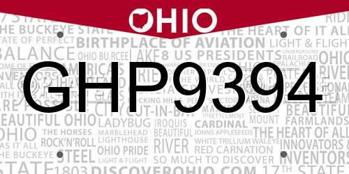 GHP9394 Ohio License Plate