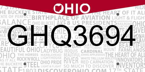 GHQ3694 Ohio License Plate