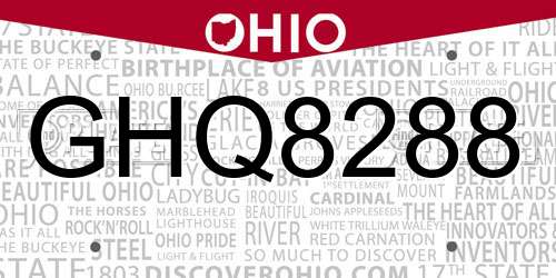 GHQ8288 Ohio License Plate