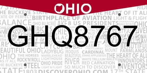 GHQ8767 Ohio License Plate