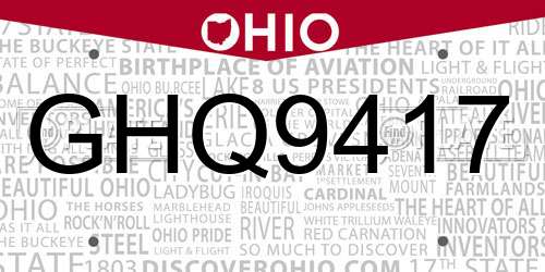 GHQ9417 Ohio License Plate