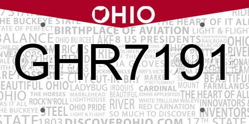 GHR7191 Ohio License Plate