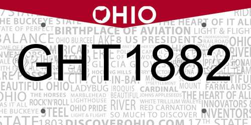 GHT1882 Ohio License Plate