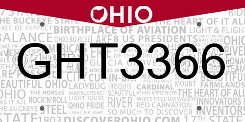 GHT3366 Ohio License Plate