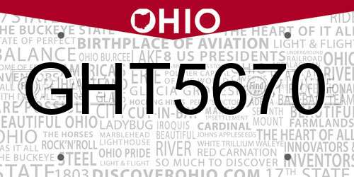 GHT5670 Ohio License Plate