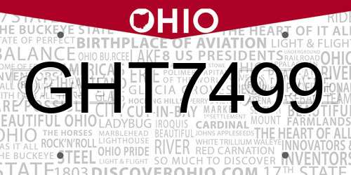 GHT7499 Ohio License Plate