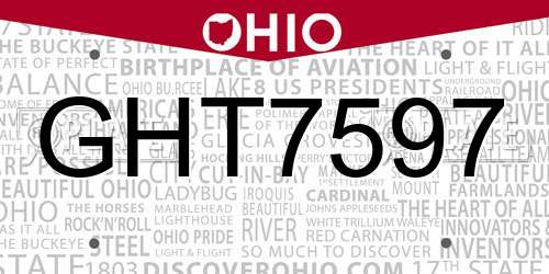 GHT7597 Ohio License Plate
