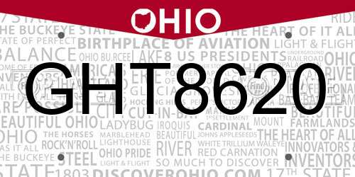 GHT8620 Ohio License Plate