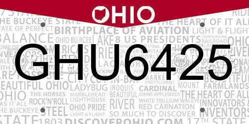 GHU6425 Ohio License Plate