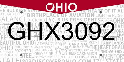 GHX3092 Ohio License Plate