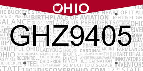 GHZ9405 Ohio License Plate