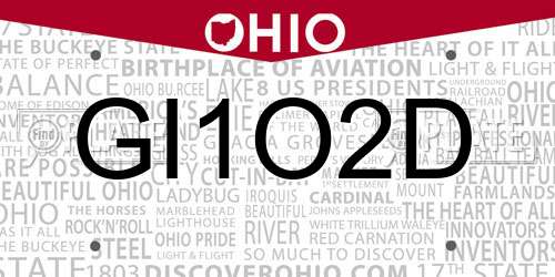 GI1O2D Ohio License Plate