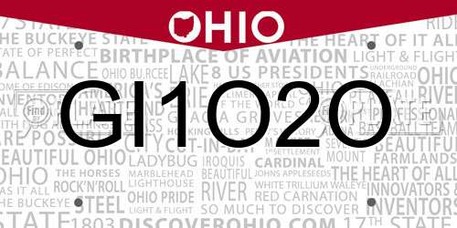 GI1O2O Ohio License Plate