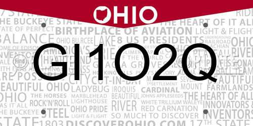 GI1O2Q Ohio License Plate